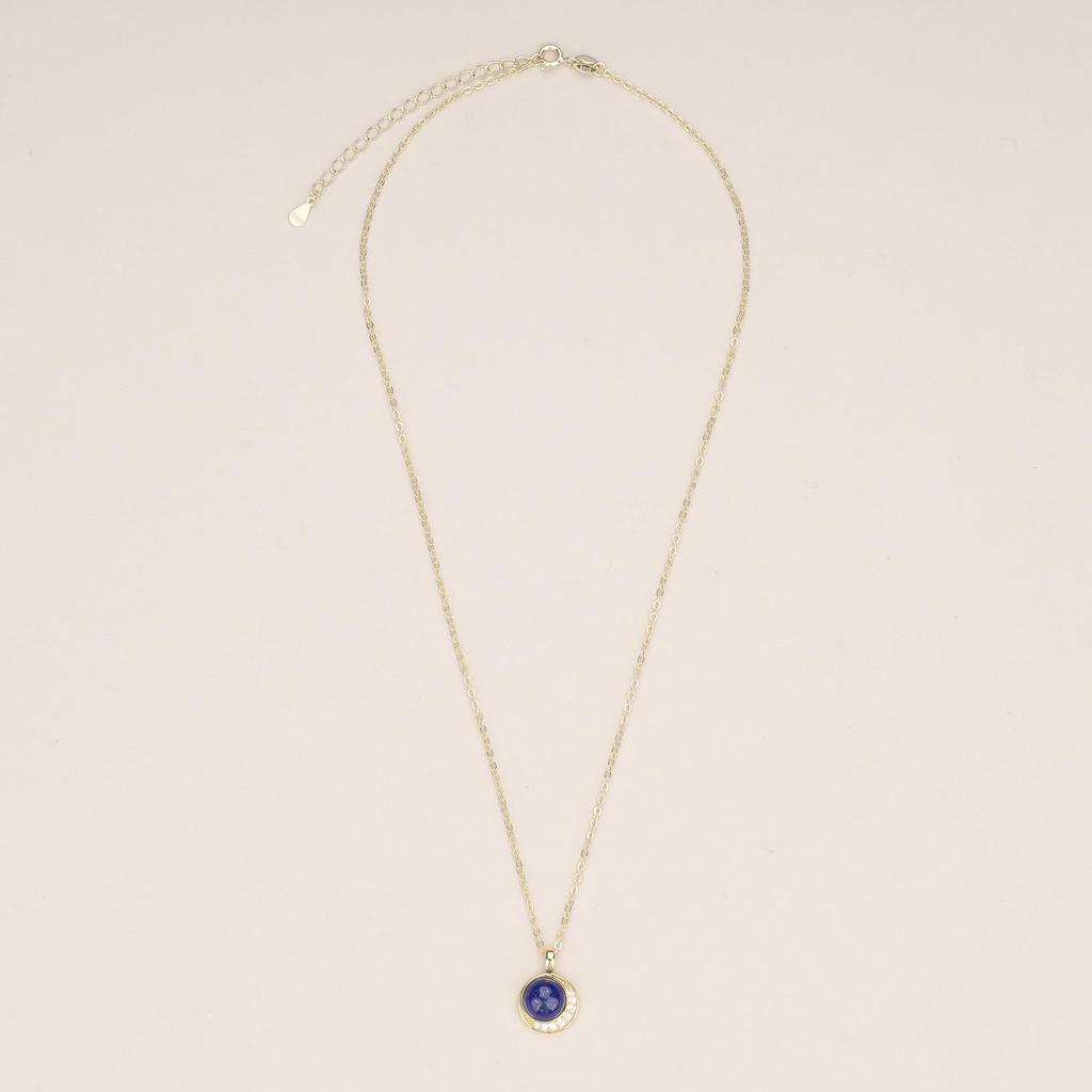 [KOAI] Lapis Lazuli Кулон-Луна, камень декабря, 14K Золото, Цепочка из Серебра 925, Женский