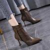 Fashion Woman Short Shoes Heeled Fur Very High Heels Leather Punk Style Booties Pointed Toe Combat Ankle Boots for Women Quality Autumn