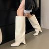 Winter Street Style Square Heels Women Knee-High Boots Fashion Cool Long Modern Booties Designer Shoes  De Mujer