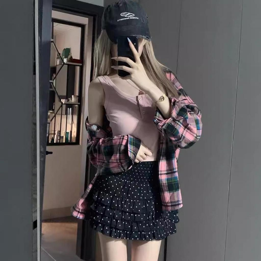 Women's Summer Sun Protection Plaid Shirt Jacket - 2024 Oversized Long-Sleeve Retro Top for Early Autumn.