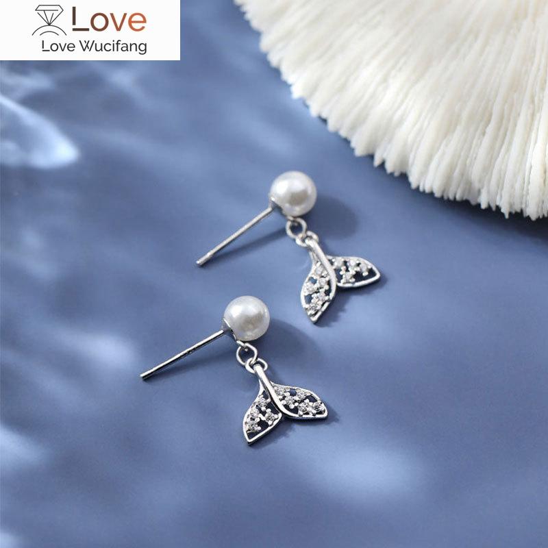 Серьги-гвоздики из стерлингового серебра 925 пробы с жемчугом и рыбьим хвостом, простые серьги для женщин, свадебные украшения, аксессуары для подарков на вечеринку
