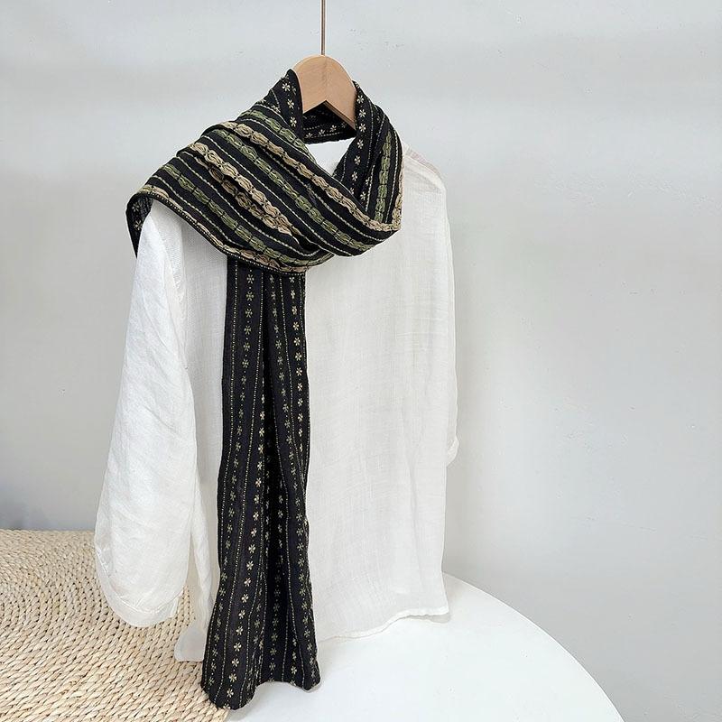 35x160cm Vintage Cotton Retro Jacquard Scarf New Floral Scarf Women Double-sides Breathable Travel Shawl Warm Neck Scarves
