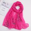 Chinese Style Embroidered Peach Blossom Chiffon Travel Sunscreen Shawl Muslim Hijab Scarf EMA