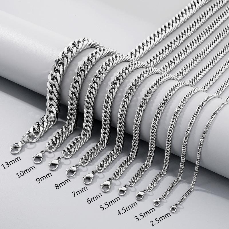 Simple Plain Chain Double Woven Four-Sided Grinding Bracelet Hip-Hop Personality Multi-Size Whip Chain Titanium Steel Men'S Necklace