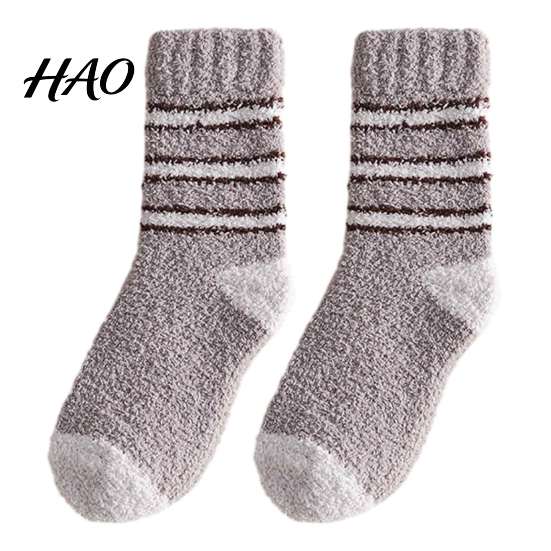 High Elasticity Cozy Socks Thickened Coral Fleece for Men, Thermal Striped Mid-calf Socks, Soft Plush Home Footwear Fuzzy Crew Winter, Cold