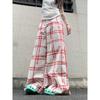Kumikumi Retro Design Plaid Two-Button Casual Pants Women's Autumn Easiest for Match High Waist Loose Loose Pants