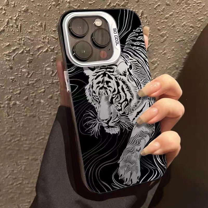 Крутые линии Белый Тигр, подходит для чехла на телефон Apple 15promax iPhone12 противоударный 14plus Guochao XS жесткий