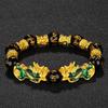 Vietnamese Sand Gold Color-Changing Pixiu Leather Bracelet with Obsidian Six Character Mantra - Unisex Douyin Style.