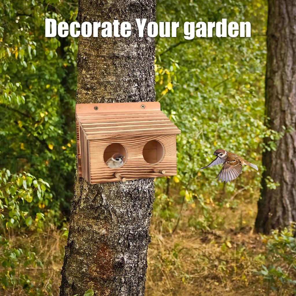 Деревянная клетка для попугая, домик для птиц с 2 отверстиями, креативная подвесная кормушка, садовое птичье гнездо, ручная работа, уличный декор для гнездования птиц