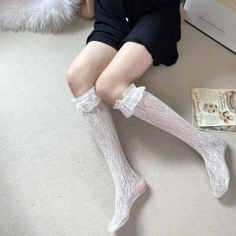 Женские кружевные носки до середины икры Jk Summer Thin Flower Print Hollowout Breathable Lolita Anti Hook Silk Durable Sweet Fishnet Socks