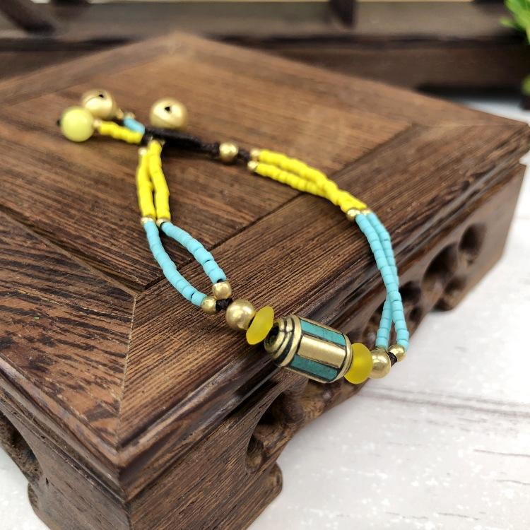 BLINGBAY Женский браслет из бисера Ретро браслет в непальском стиле Нефритовый агат Браслет-колокольчик ручной работы Женственные и универсальные украшения в этническом стиле