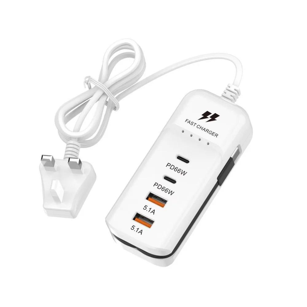 Мультипортовое USB-зарядное устройство, гнездо 66 Вт PD Type C, быстрая зарядка телефона, удлинитель для Xiaomi Samsung, настенное зарядное устройство с вилкой EU/US