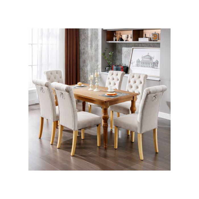 Chaises de salle à manger - MUVOE - Ensemble de 2 - Velours Beige - Pieds en chêne - Design moderne