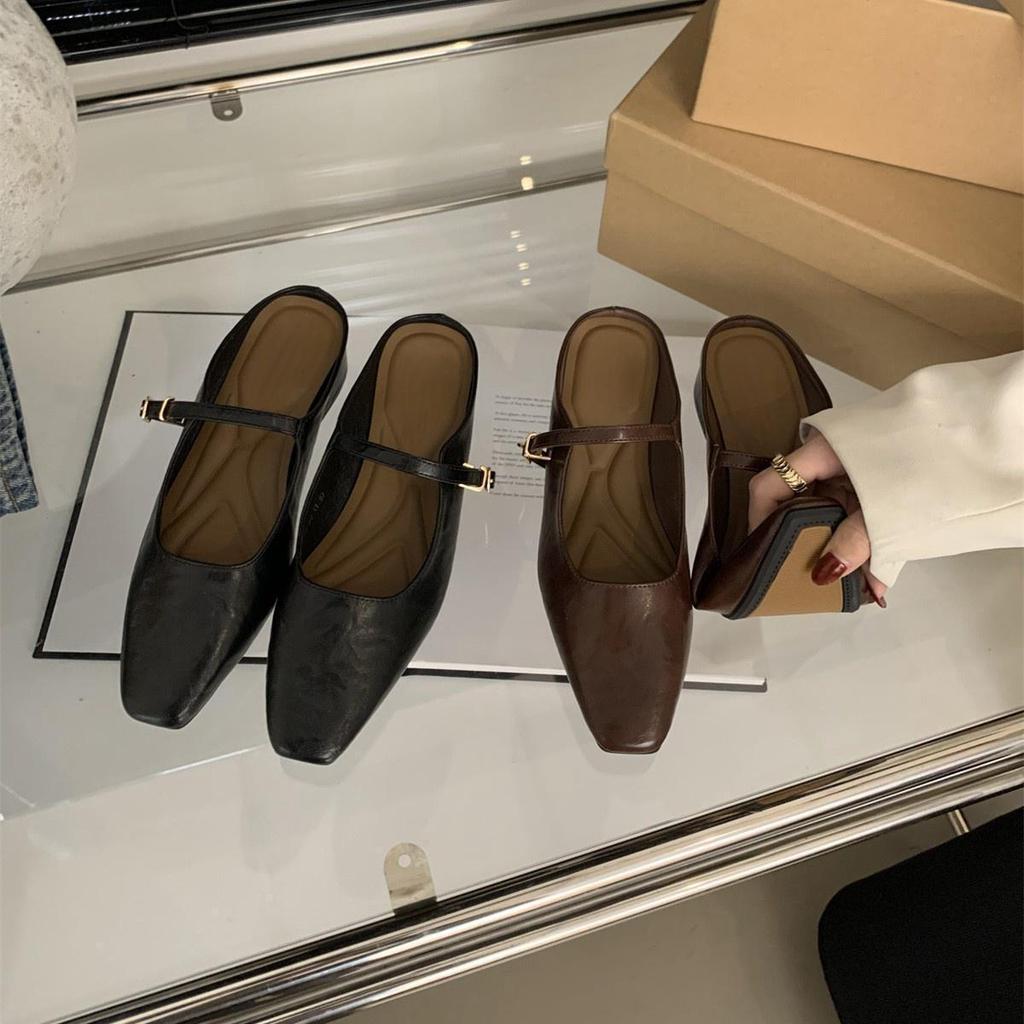 Тапочки Baotou, женская летняя верхняя одежда, весна и осень, новая корейская версия, французский вечерний бриз, темперамент, серебристые одинарные туфли на толстом каблуке