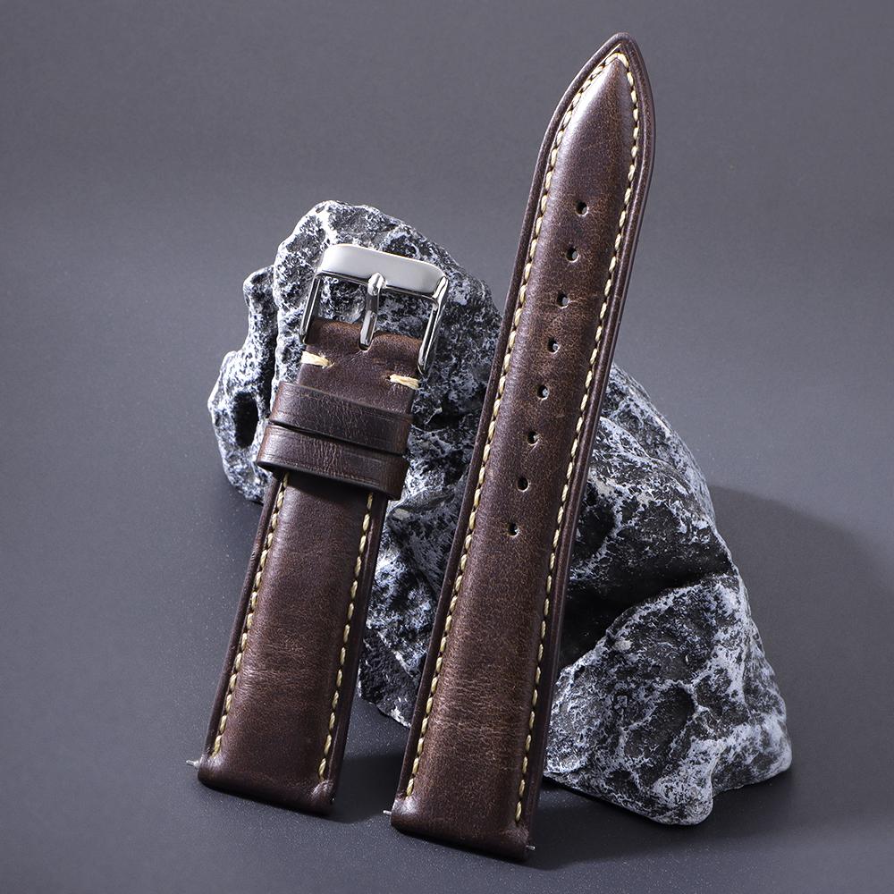 Retro Genuine Calfskin Strap Oil Wax Discoloration Cowhide Leather Watchband 18/19/20/21/22mm for Omega Business Watch Bands