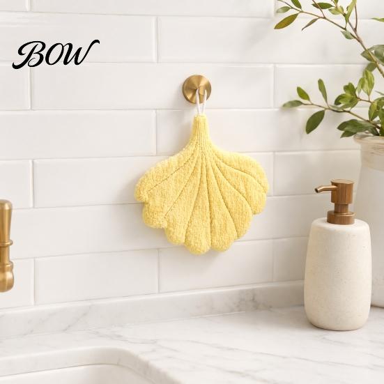Cute Leaf Design Towel Shape Hand Towel, Soft Absorbent with Hanging Loop, Decorative Shaped Maple Ginkgo for Kitchen Bathroom Drying Decor