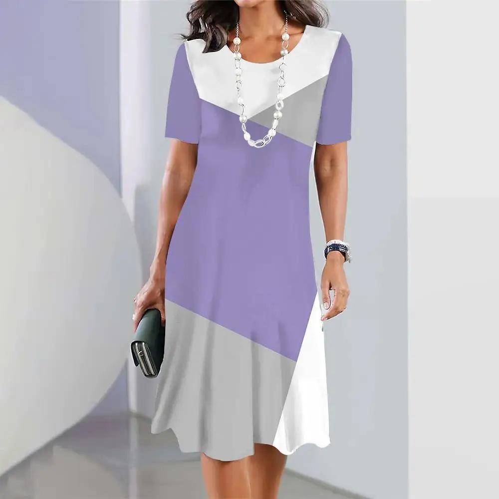 Женские платья с 3d градиентом и геометрическим принтом, платье с измельченным цветком, с короткими рукавами, праздничная одежда, элегантные топы, юбка трапециевидной формы в стиле ретро