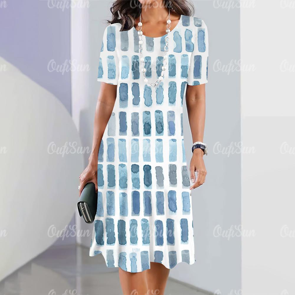 New Women's Dresses, Striped Printed Elegant Casual Vintage Dresses, Y2k Bohemian Style, Fashion Large Size Short Sleeve Dress