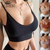 Plus Size Ladies Sexy Solid Color Bra Fashion Detachable Camisole Crop Top Yoga Bra Seamless Casual Underwear L-2XL