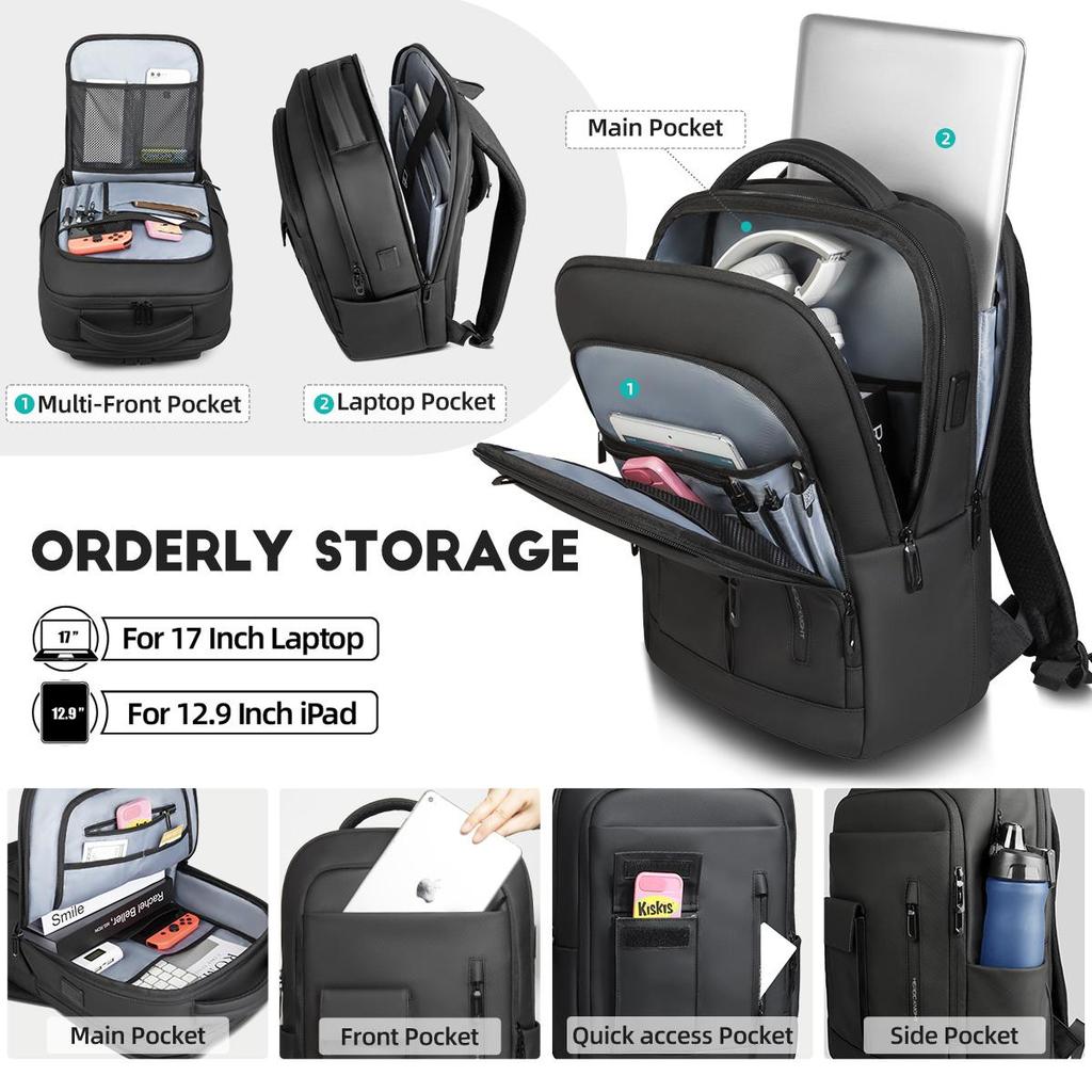 HcanKcan 17-дюймовый рюкзак для ноутбука, деловой, водонепроницаемый, большой емкости, рюкзак для путешествий на выходные, многофункциональный мужской рабочий рюкзак