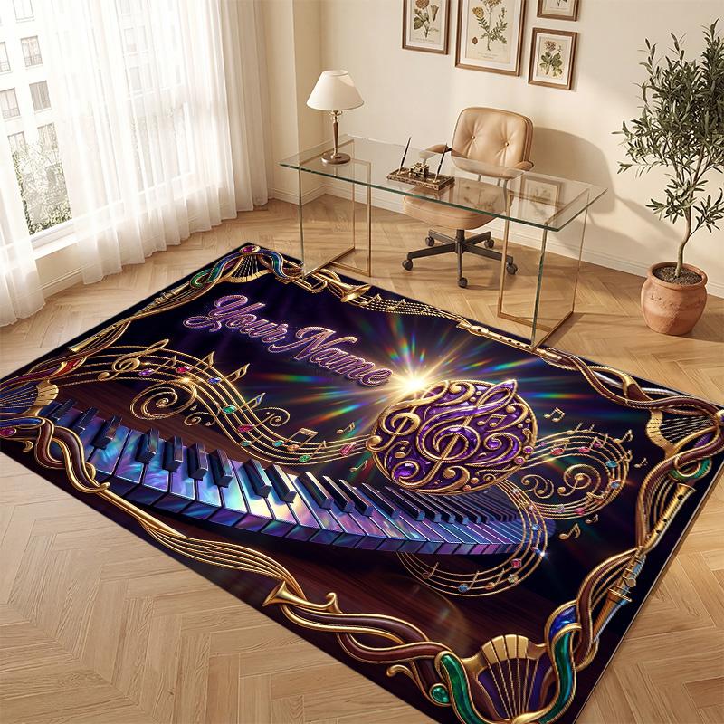 Music Theme Soft Crystal Velvet Rug Custom Name & Text Print Non Slip Floor Rug for Bedroom Living Room