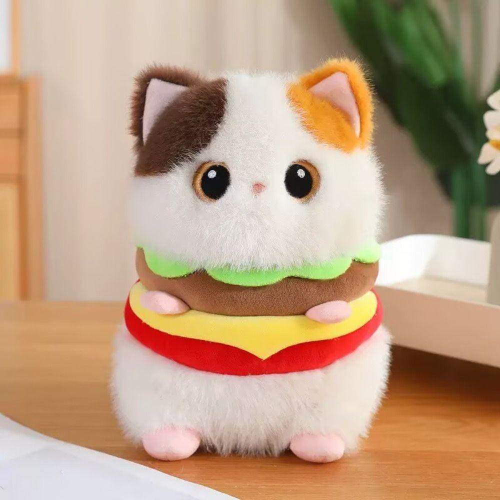 Soft Cat Stuffed Animal Pillow 23cm Kitty Plush Doll Kawaii Hamburger Cat Plush Toy Birthday Gift