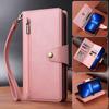 Multi-function Double Layer Zipper Wallet Case with Card Slots and Cash Pocket for iPhone 15 14 13 12 11 Samsung Google PU Leather Lanyard Flip Cover