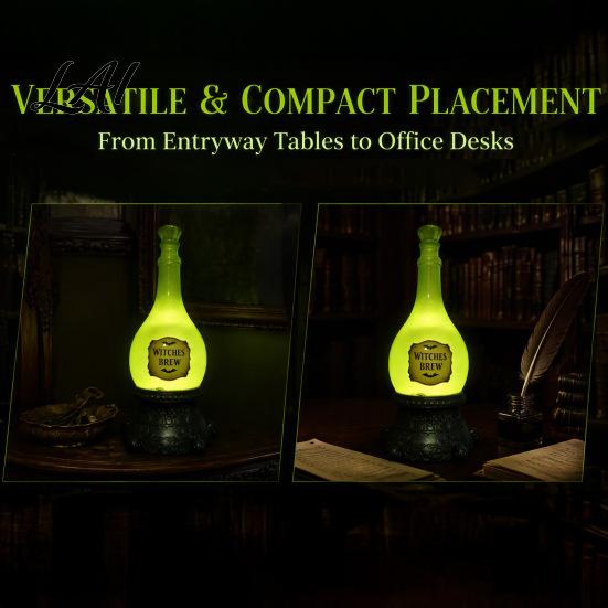 Lighted Glitter Lamp Halloween Witch Brew Light Gothic Bottle with LED Mood Lighting Green Glow Spooky Apothecary Tabletop Decoration for