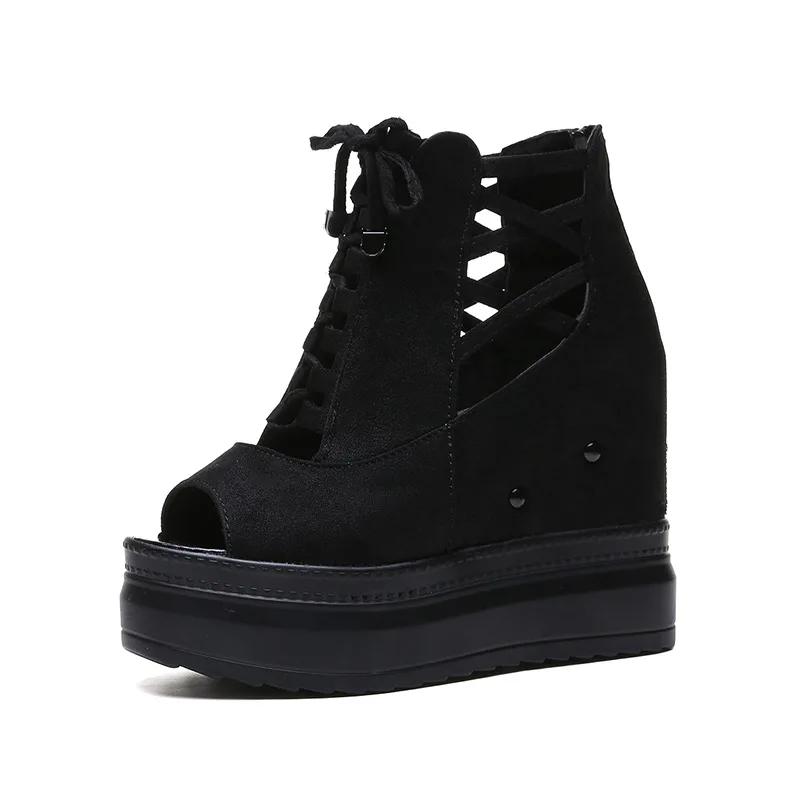 Модные летние женские сандалии с внутренней высотой 12 см, супервысокие каблуки-клинья, платформа, римские туфли, новая модная платформа на высоком каблуке, туфли-лодочки