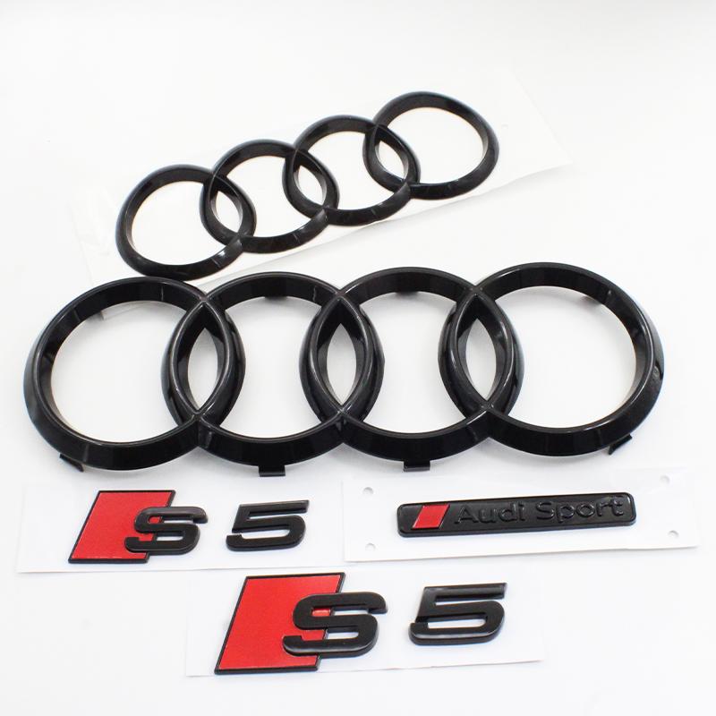 3D ABS Car Front Grille For qaz14 S5 2010-2019 4-Ring Logo Logo S5 Sticker qaz14 Sport Decal Emblem Rear Trunk Lid Auto Styling