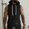 Мужские повседневные топы, спортивный стиль, жаккардовый вязаный жилет с капюшоном и передним карманом, однотонная футболка без рукавов, одежда для фитнеса