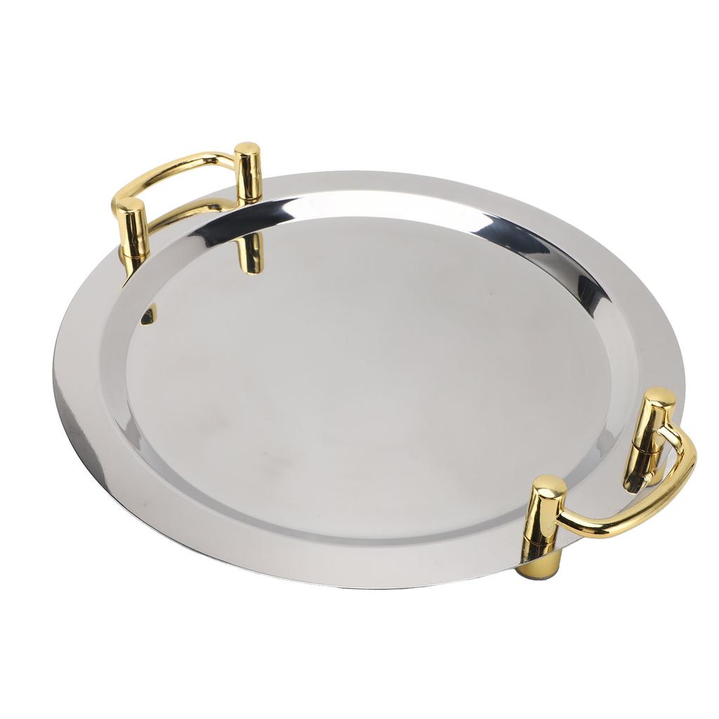 Stainless Steel Serving Tray Exquisite Elegant Mirror Surface Golden Carrying Handle 304 Stainless Steel Dinner Plates