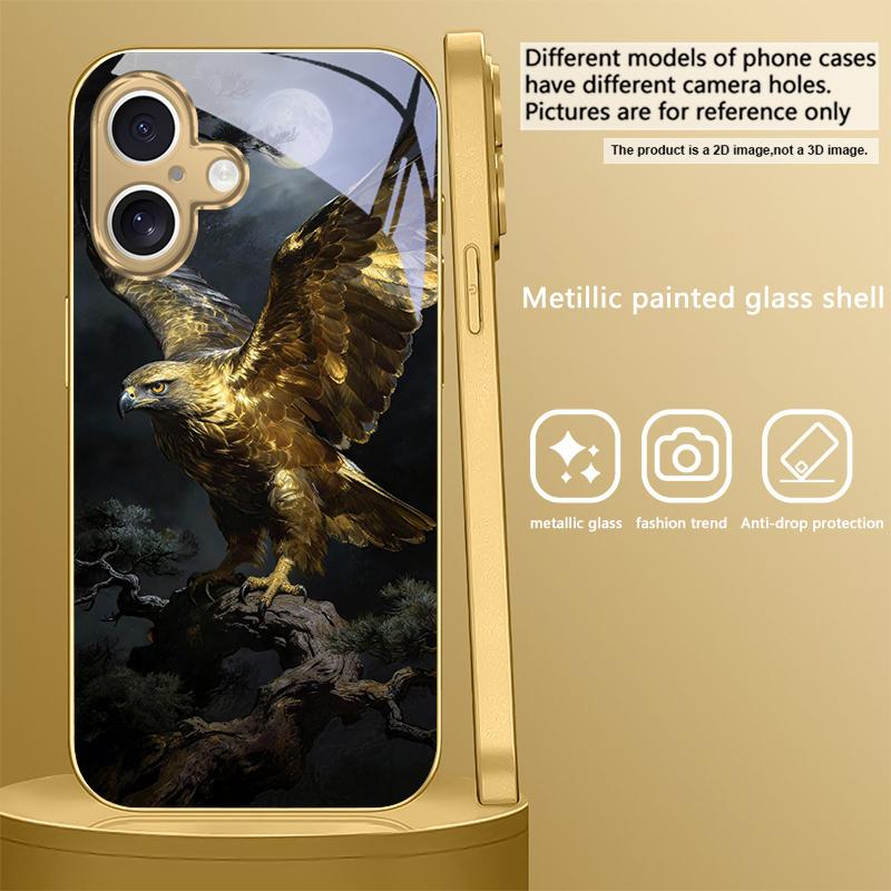 Золотой орел с крыльями Для IPhone 17Pro Max 16 17 Pro 15 Pro 14 13 Plus 12 Mini 11Pro Max XR 16E 17 Air Золотой стеклянный чехол для телефона
