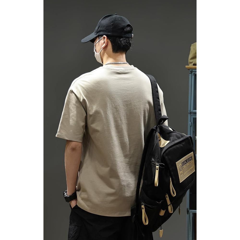 Fosroe Men's Short-Sleeve T-Shirt, 100% Cotton, Casual, Loose Fit, Simple Design, One-Point Print,