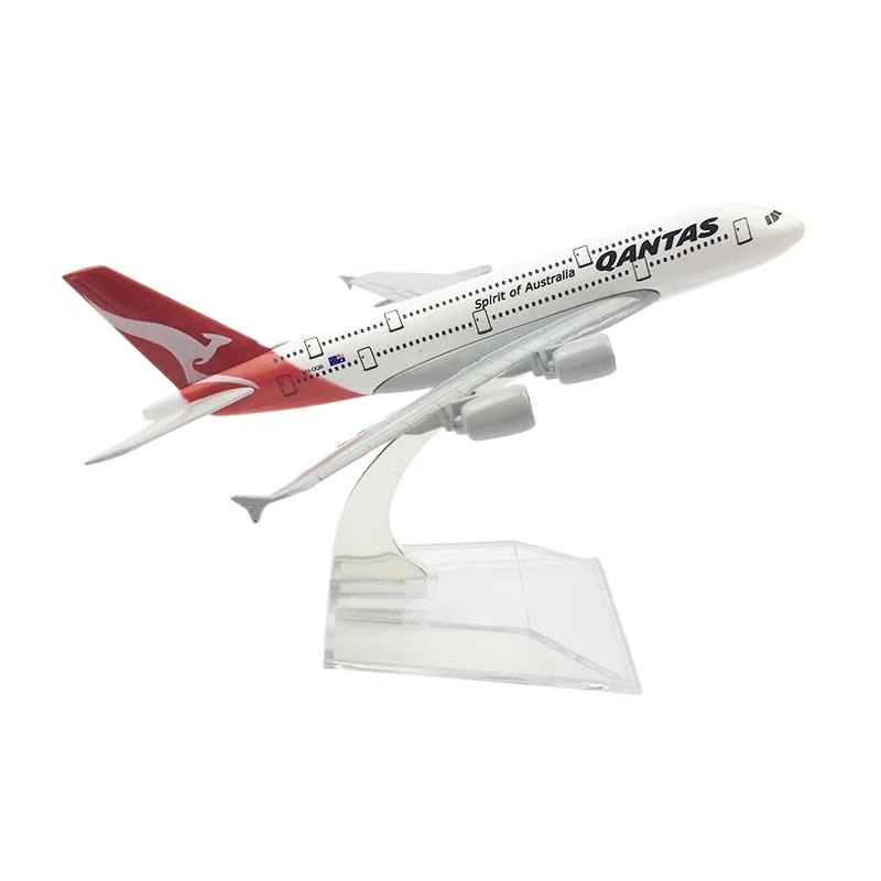 Игрушечный самолет 16 см, масштаб 1/400, Qantas A380, литая металлическая модель самолета, набор с подставкой для демонстрации, коллекции или в подарок авиатору