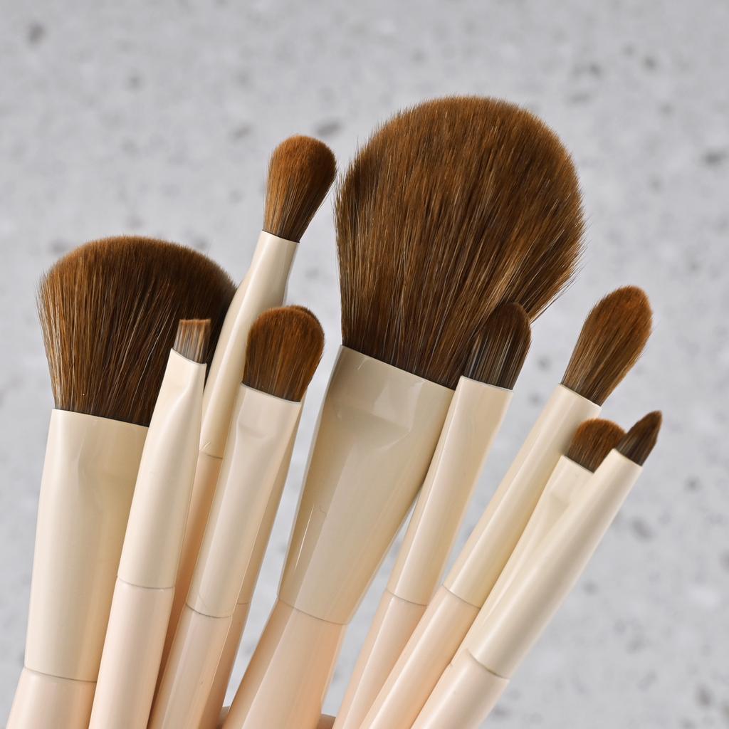 New Arrival Custom Logo Private Label Vegan Synthetic Hair 11pcs Beige Makeup Brushes Professional Makeup Foundation Brush Set