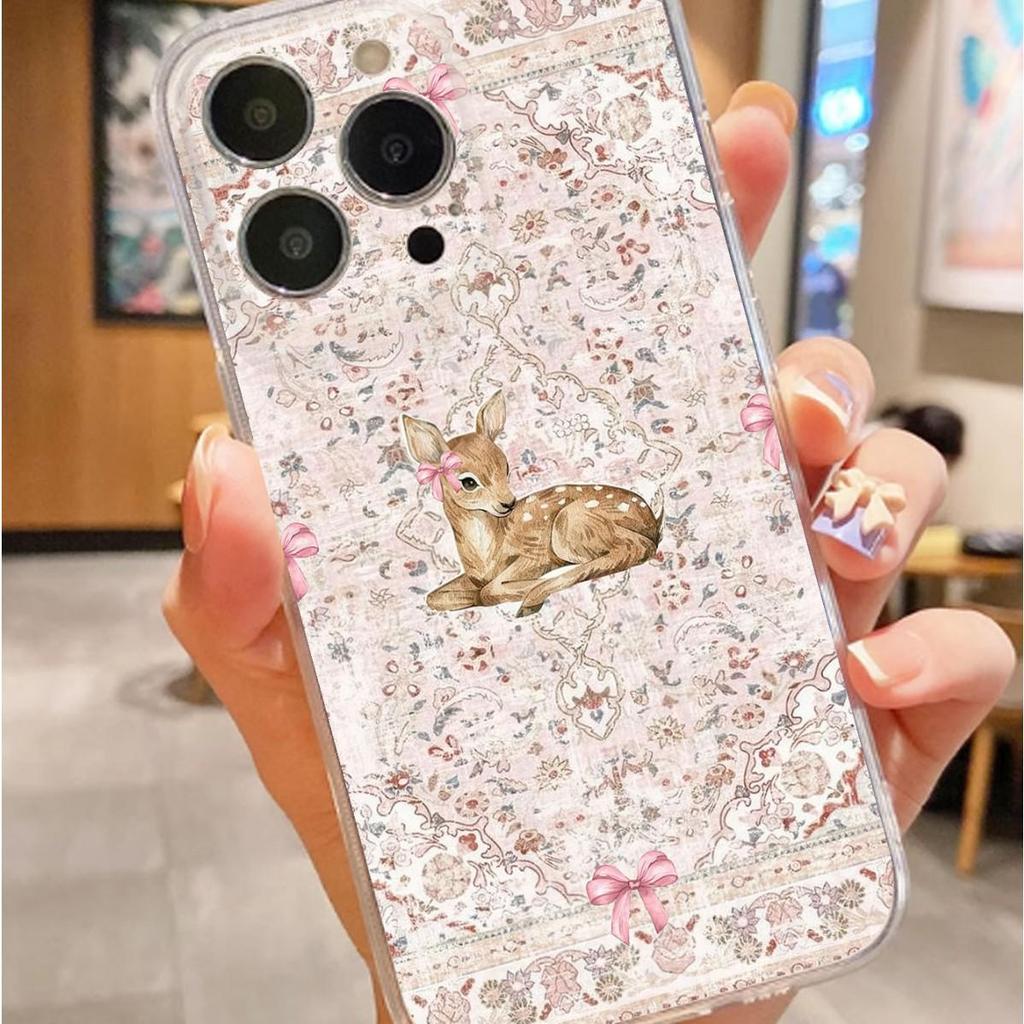 Прозрачный противоударный чехол с рисунком 'Цветочный олень' для серии iPhone 14/15/16/17 Promax
