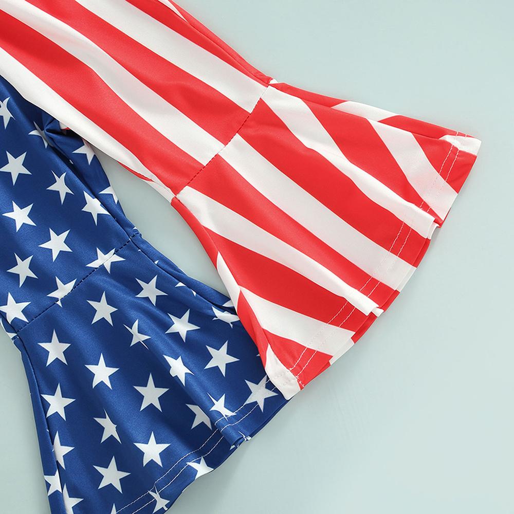 Футболка с принтом букв и бантом для маленьких девочек и брюки-клеш с принтом в виде звезд, комплект из 2 предметов, одежда для детей 1–5 лет