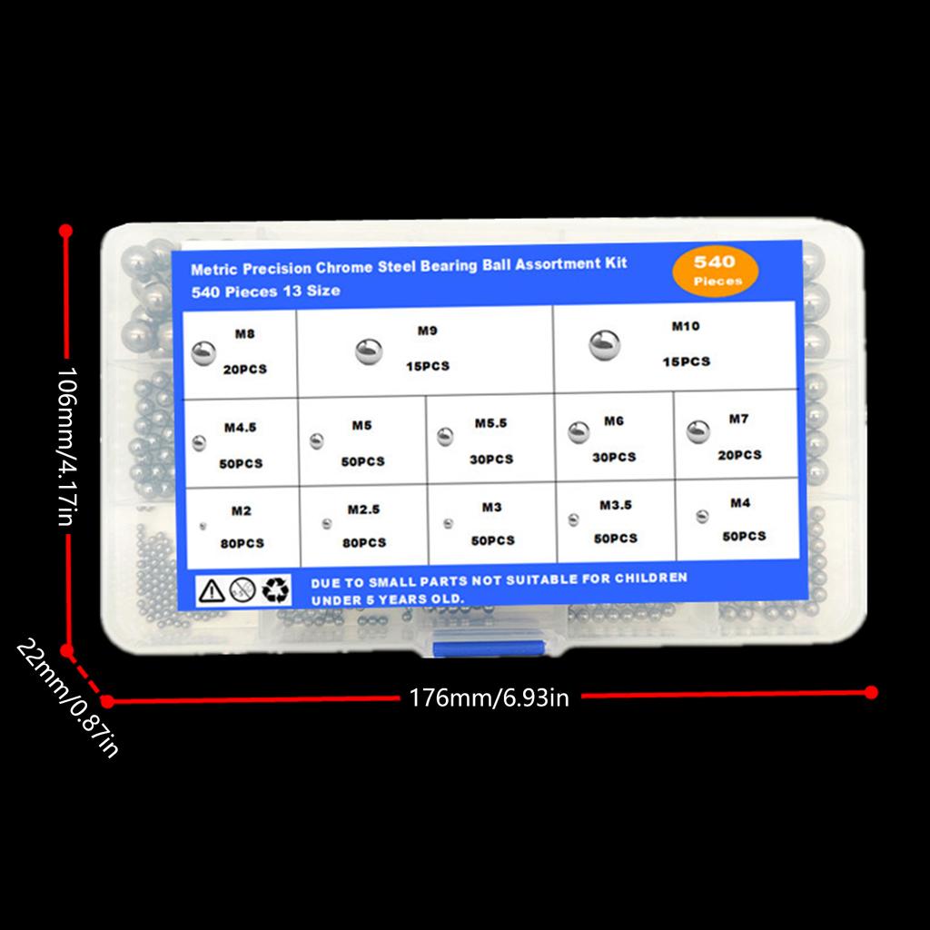 540pcs/set Upgraded Steel Bearing set Metal Bearing Collection set Precisions Steel Balls set for Multiple Uses