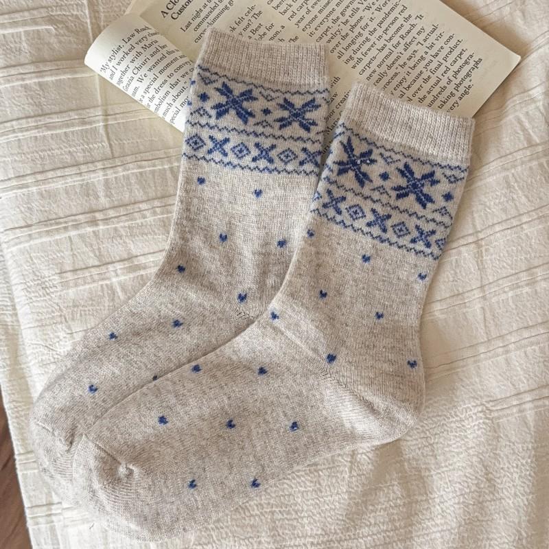 Носки Средние носки-трубы Сезон Теплые Ретро Шерстяные носки Утолщенные чулки Пасторальные Носки для наслоения Женские