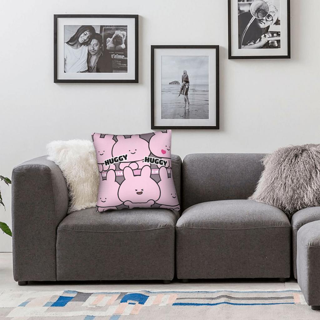 Asamimichaan Cute Asamimi Square Pillow Cases Pink Rabbit Cushion Covers Novelty Zippered Decorative Pillowcase For Sofa 45*45Cm