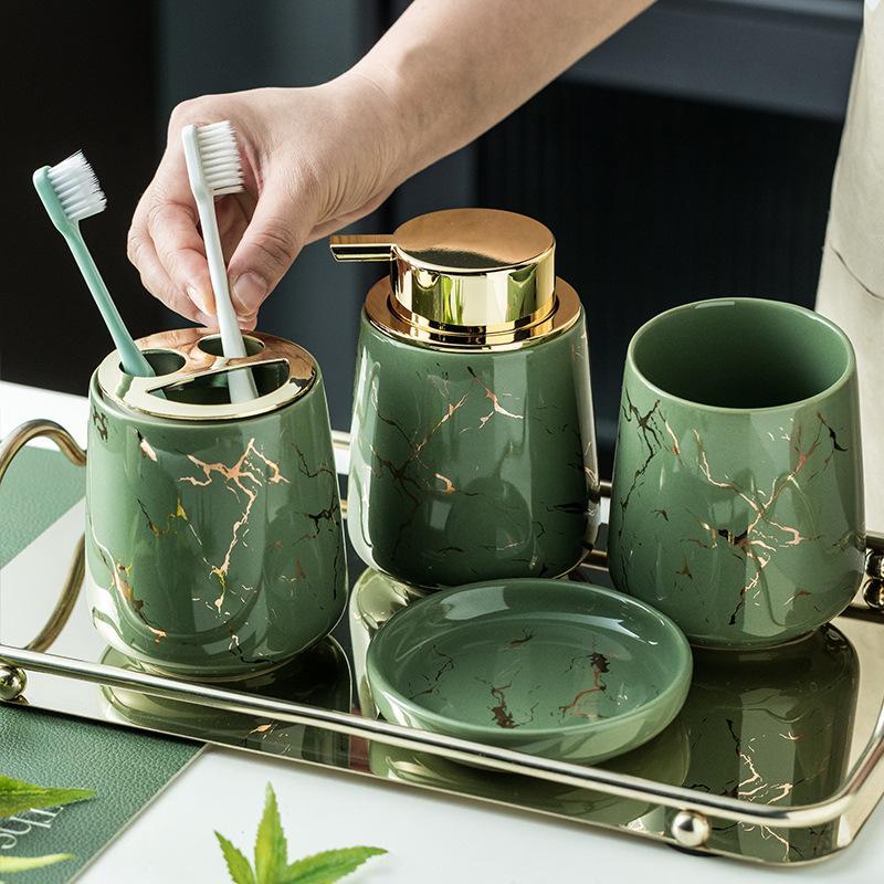 soap dispenser Marble patterned ceramic bathroom wash set bathroom hotel bathroom mouthwash cup toothbrush cup ornament