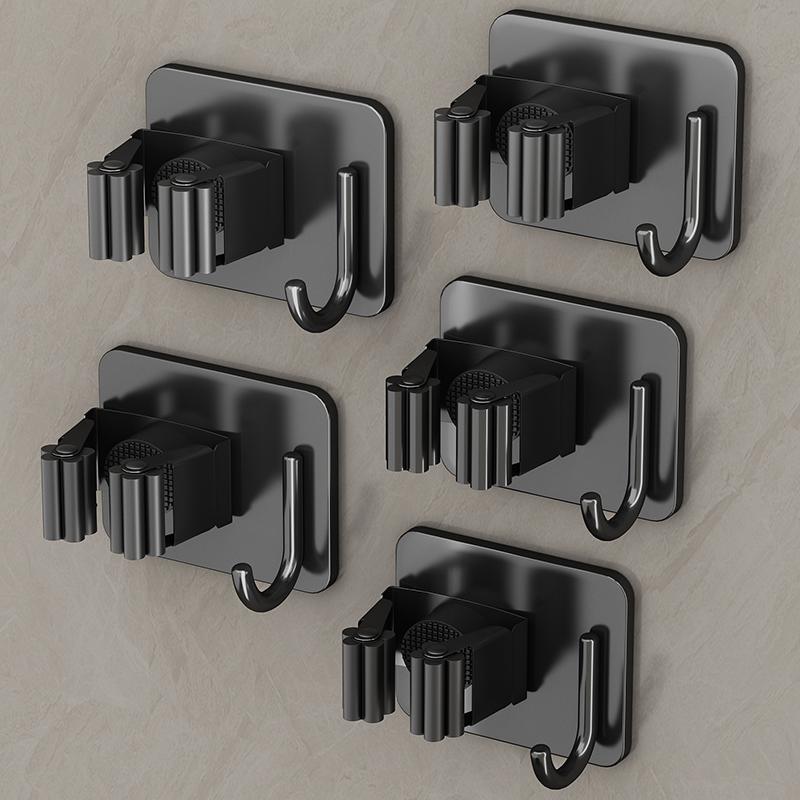 Gun gray mop wall hanging clip hook bathroom non-punching multi-function wall stainless steel broom fixed hanger