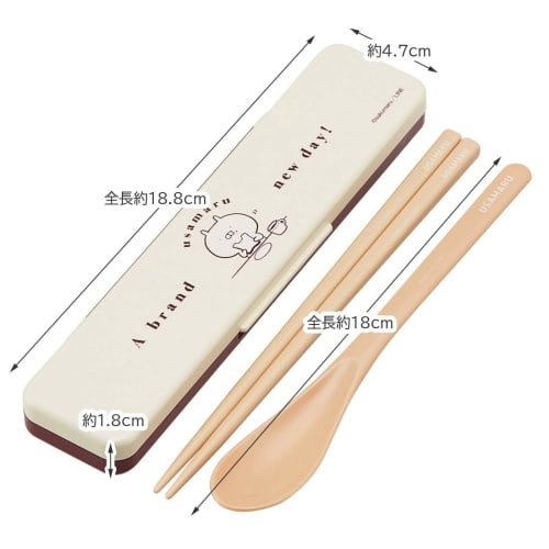 Skater Набор палочек и ложки, 18 см, Антибактериальный, Бенто-бокс, Размер для взрослых, Бесшумные силиконовые накладки, Сделано в Японии, Usamaru CCS3SAAG-A