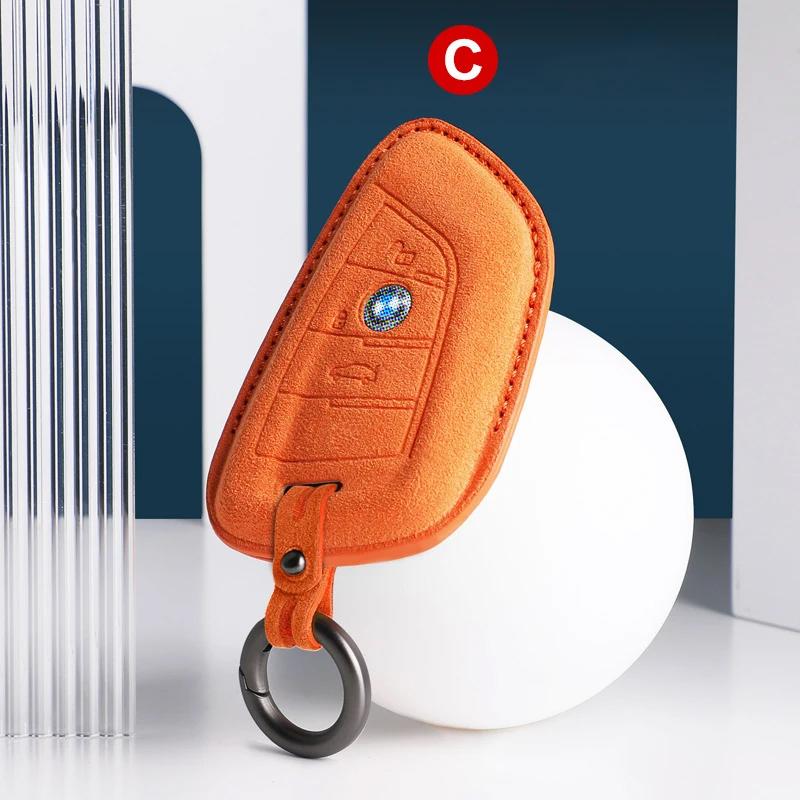 Car Accessories Key Case Cover Keychain For BMW 1/3/5/7 Series X1/X2/X3/X5/X6 Alcan tara Suede Remote Fob Keybag Keyrings