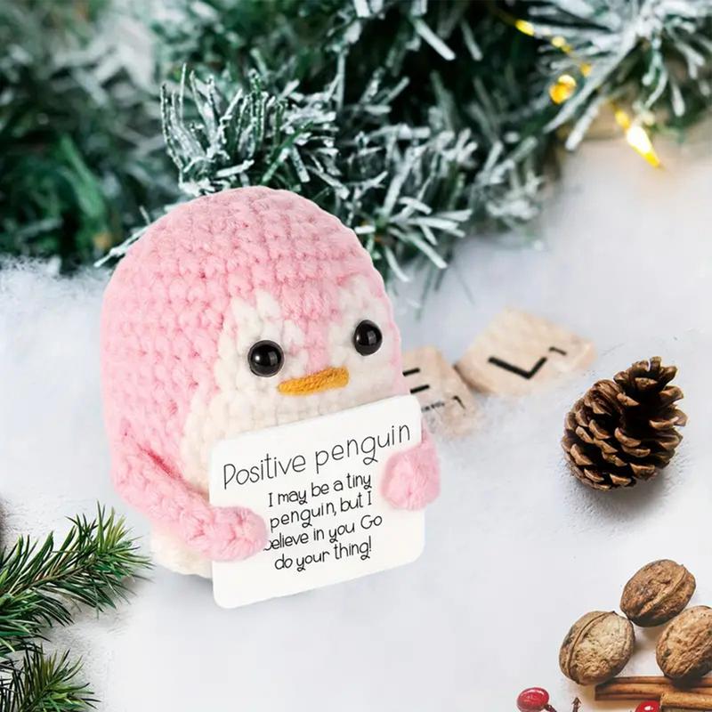 Knitted Emotional Support Penguin Crochet Doll with Positive Card Cute Crochet Doll Mini Penguin Toy Decor Home Accent Ornaments
