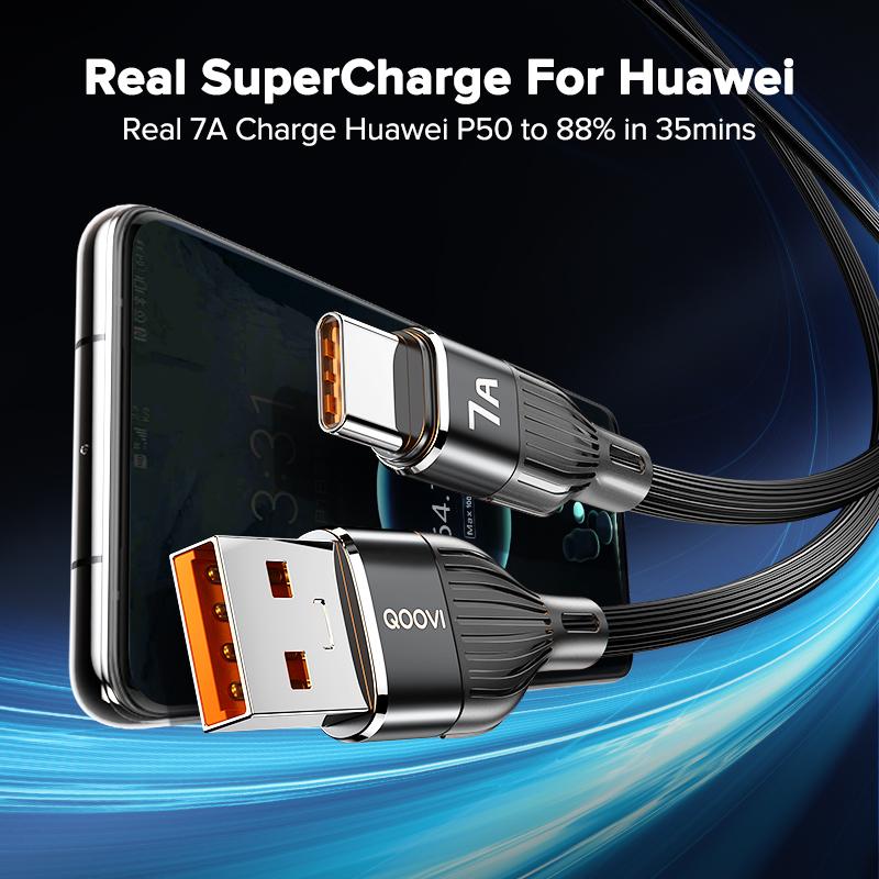 QOOVI 7A USB Type C Кабель для быстрой зарядки Шнур для передачи данных Быстрая зарядка QC3.0 USB-C Зарядное устройство для Xiaomi Samsung Huawei OnePlus Poco F3