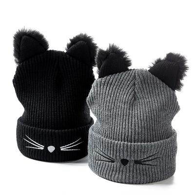 Модная женская шапка с кошачьими ушками, акриловая вязаная шапка, теплая зимняя шапка для женщин, высококачественный берет KTB
