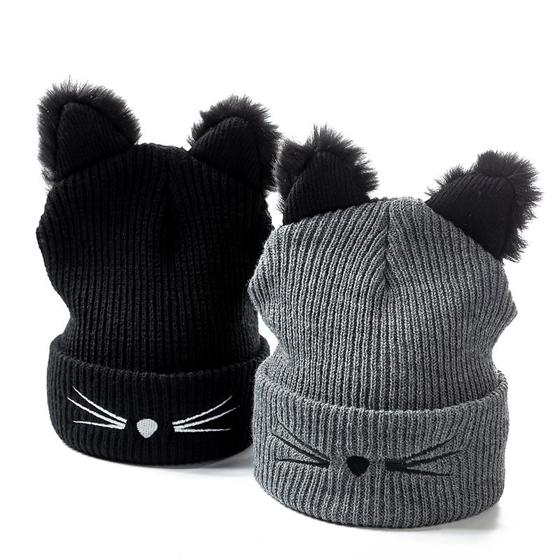 Fashion Cat Ear Women Hat Acrylic Knitted Hat Warm Winter Hat For Women High Quality Bonnet Hat