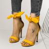Brand Designer Pink Yellow Suede High Heel Sandals Ankle Big Bowknot Gladiator Sandal Shoes Single Strap Thin Heel Pumps 25